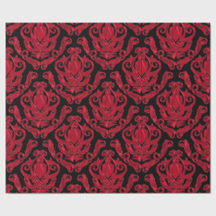 Elegant Red en Black Damask Print Cadeaupapier
