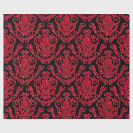 Elegant Red en Black Damask Print Cadeaupapier (Zoom)