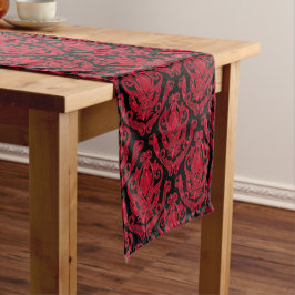 Elegant Red en Black Damask Print Korte Tafelloper