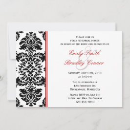 Elegant Red en Black Damask Rehearsal Dinner Kaart