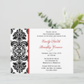 Elegant Red en Black Damask Rehearsal Dinner Kaart (Staand voorkant)