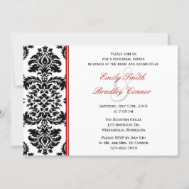 Elegant Red en Black Damask Rehearsal Dinner Kaart