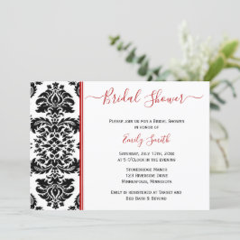 Elegant Red en Black Damask Vrijgezellenfeest Kaart