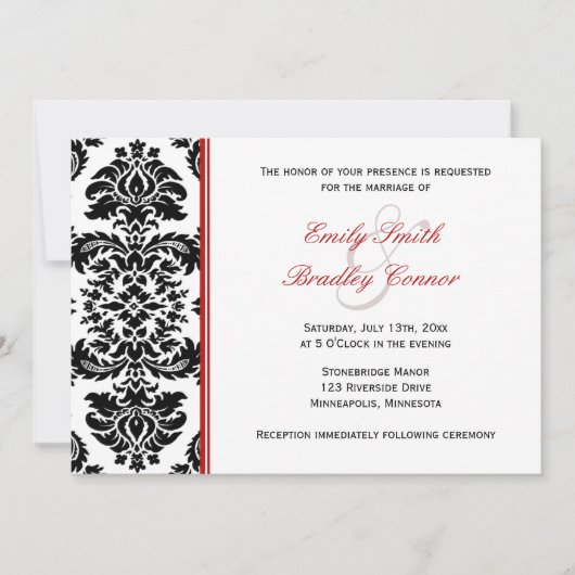 Elegant Red en Black Damask | Weddenschap Kaart (Voorkant)