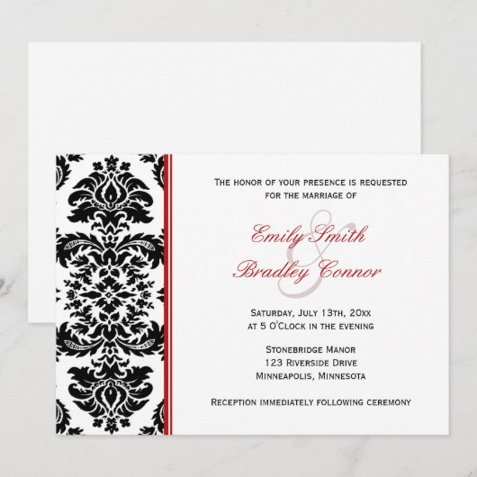 Elegant Red en Black Damask | Weddenschap Kaart (Voorkant / Achterkant)