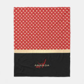Elegant Red en Black, Golden Hearts Name Monogram Fleece Deken (Voorkant)
