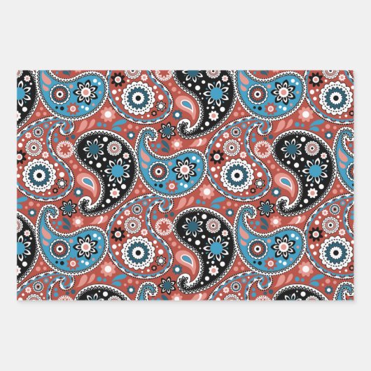 Elegant Red en Blue Kerstmis Paisley Pattern Inpakpapier Vel (Voorkant 3)