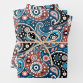 Elegant Red en Blue Kerstmis Paisley Pattern Inpakpapier Vel (In situ)