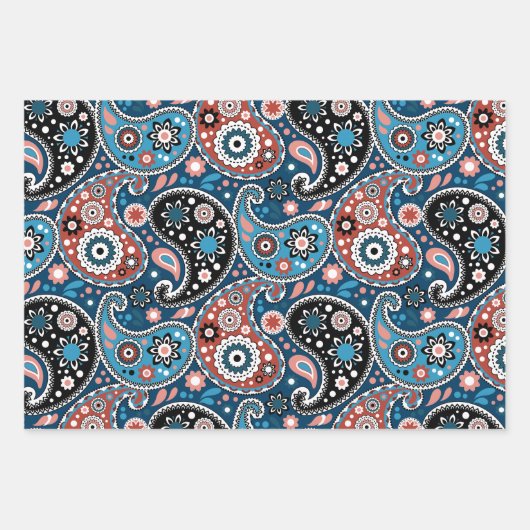Elegant Red en Blue Kerstmis Paisley Pattern Inpakpapier Vel (Voorkant)