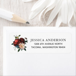 Elegant Red en Burgundy Floral Bouquet Etiket
