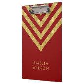 Elegant Red en Faux Gold Chevron Name Klembord (Links)