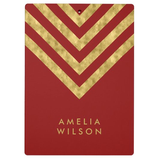 Elegant Red en Faux Gold Chevron Name Klembord (Achterkant)