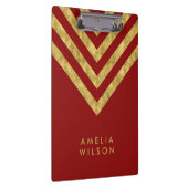 Elegant Red en Faux Gold Chevron Name Klembord (Rechts)