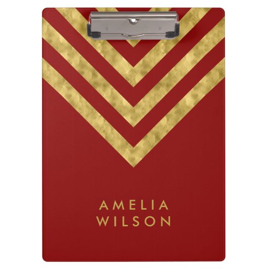 Elegant Red en Faux Gold Chevron Name Klembord (Voorkant)