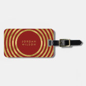 Elegant Red en Faux Gold Circles Geometrische lijn Bagagelabel (Voorkant horizontaal)