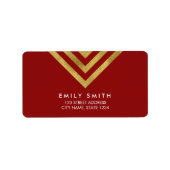 Elegant Red en Faux Gold Geometric Design Address Etiket (Voorkant)