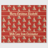 Elegant Red en Faux Gold Kerstmis - Patroon Cadeaupapier (Vlak)