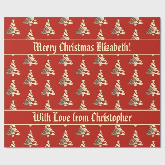 Elegant Red en Faux Gold Kerstmis - Patroon Cadeaupapier (Vlak)