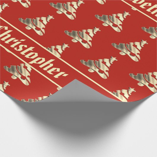 Elegant Red en Faux Gold Kerstmis - Patroon Cadeaupapier (Hoek)