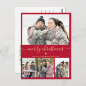 Elegant Red en Gold 4 Photo Collage Kerstmis Briefkaart (Voorkant / Achterkant)