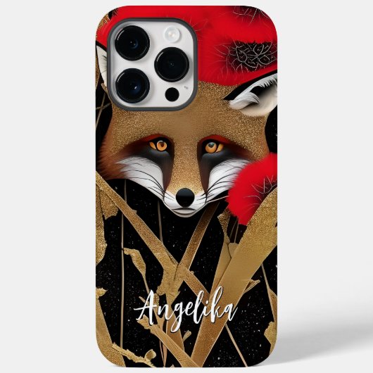 Elegant Red en Gold Abstract Fox met aangepaste na Case-Mate iPhone Case (Achterkant)