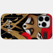 Elegant Red en Gold Abstract Fox met aangepaste na Case-Mate iPhone Case (Achterkant (horizontaal))