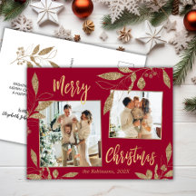 Elegant Red en Gold Botanical 2-fotokerstmis