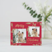 Elegant Red en Gold Botanical 2-fotokerstmis Briefkaart (Staand voorkant)