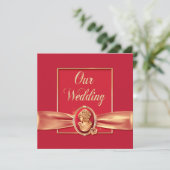 Elegant Red en Gold Cameo Uitnodiging (Staand voorkant)