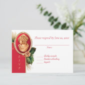 Elegant Red en Gold Cameo Wedding Response Card RSVP Kaartje (Staand voorkant)