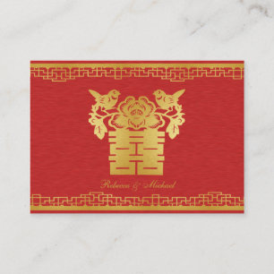 Elegant Red en Gold Chinese Double Happiness RSVP Informatiekaartje