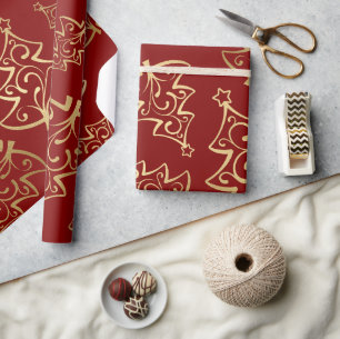 Elegant Red en Gold Faux Folie kerstboom Cadeaupapier