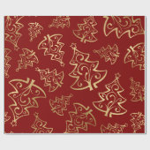 Elegant Red en Gold Faux Folie kerstboom Cadeaupapier (Vlak)