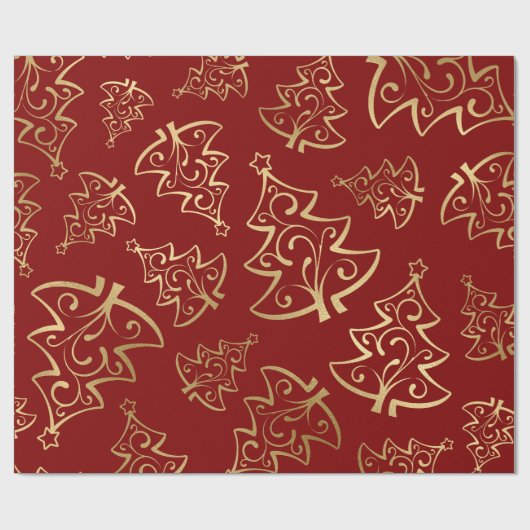 Elegant Red en Gold Faux Folie kerstboom Cadeaupapier (Vlak)