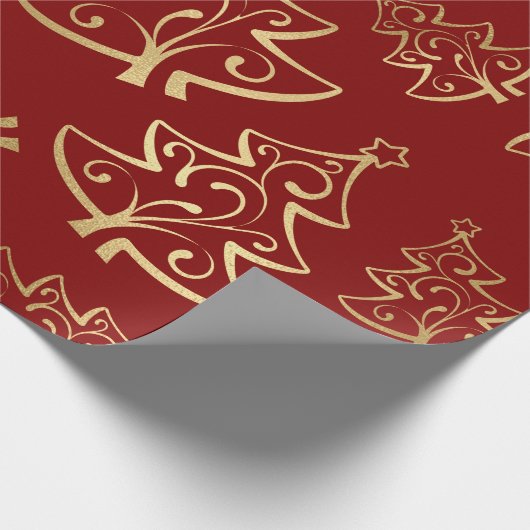Elegant Red en Gold Faux Folie kerstboom Cadeaupapier (Hoek)