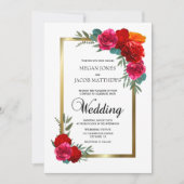 Elegant Red en Gold Floral Wedding Kaart (Voorkant)