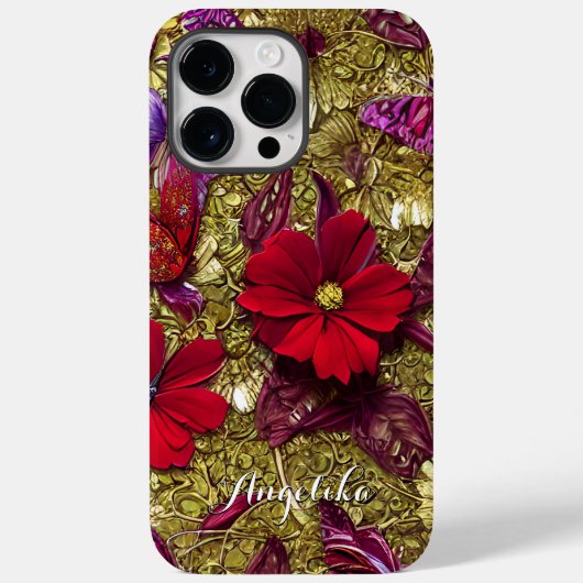 Elegant Red en Gold Flowers - Gepersonaliseerde na Case-Mate iPhone Case (Achterkant)