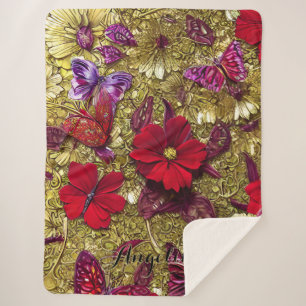 Elegant Red en Gold Flowers - Gepersonaliseerde na Sherpa Deken