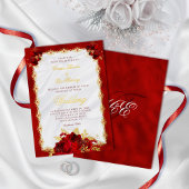 Elegant Red en Gold Foil Floral Wedding Folie Uitnodiging