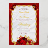 Elegant Red en Gold Foil Floral Wedding Folie Uitnodiging (Voorkant)