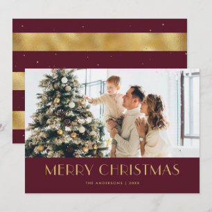 Elegant Red en Gold Foil-fotokerstkaarten Feestdagenkaart