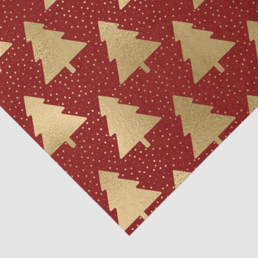 Elegant Red en Gold Foil kerstboompatroon Tissuepapier (Detail)