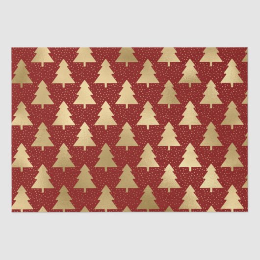Elegant Red en Gold Foil kerstboompatroon Tissuepapier (Voorkant)