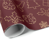 Elegant Red en Gold Foil kerstpatroon Cadeaupapier (Rol Hoek)