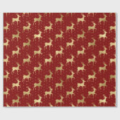Elegant Red en Gold Foil Reindeer Kerstmis Cadeaupapier (Vlak)