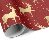Elegant Red en Gold Foil Reindeer Kerstmis Cadeaupapier (Rol Hoek)