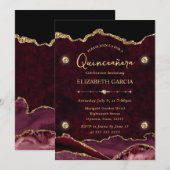 Elegant Red en Gold Glitter Agate Quinceanera Kaart (Voorkant / Achterkant)