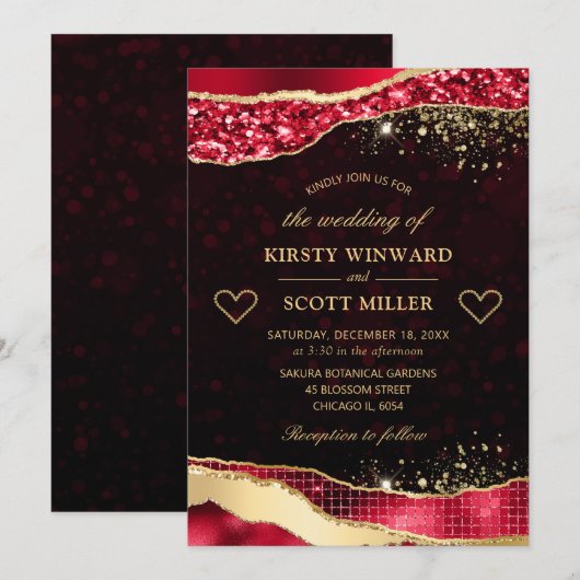 Elegant Red en Gold Glitter Glam Tears Weddenschap Kaart (Voorkant / Achterkant)