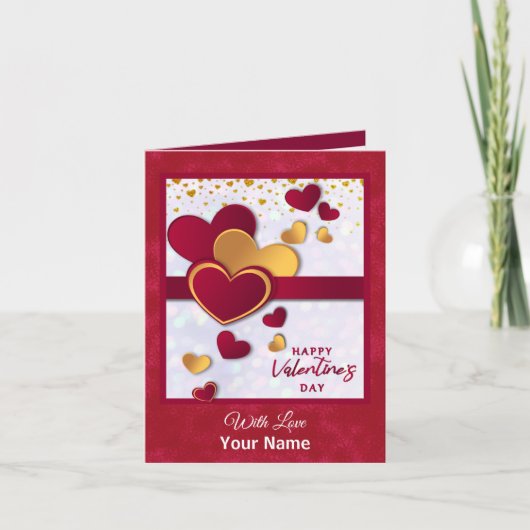Elegant Red en Gold Hearts Valentijnsdag ontwerp (Voorkant)
