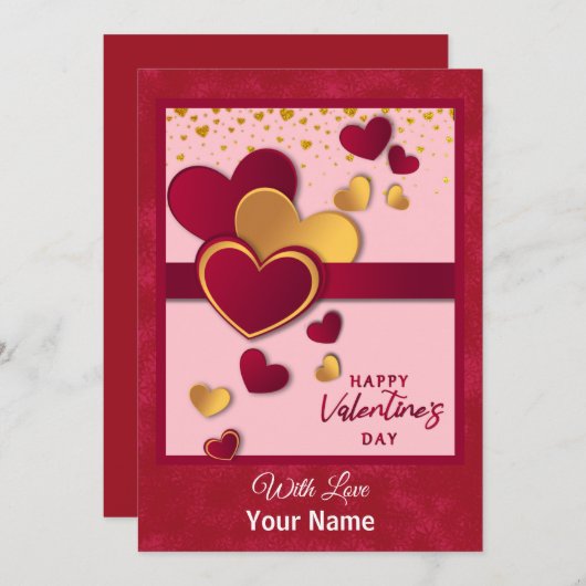 Elegant Red en Gold Hearts Valentijnsdag ontwerp Feestdagenkaart (Voorkant / Achterkant)